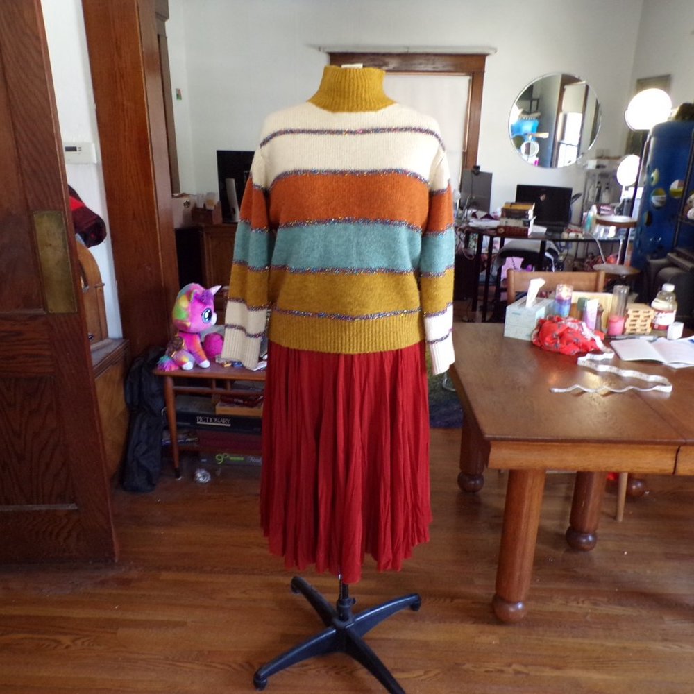 Jessy B. metallic-striped mock-turtleneck sweater